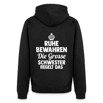 Geschwister Familie Schwestern Schwester - Unisex Premium Bio Zip Hoodie - Schwarz - Hinten - Nico (187cm)