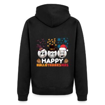 Happy Hello Thanksmas Halloween Thanksgiving Xmas - Unisex Premium Organic Zip Hoodie - black - Back - Nico (187cm)