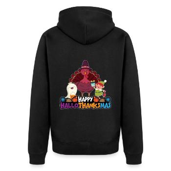 Happy Hello Thanksmas Halloween Thanksgiving Xmas - Unisex Premium Organic Zip Hoodie - black - Back - Nico (187cm)