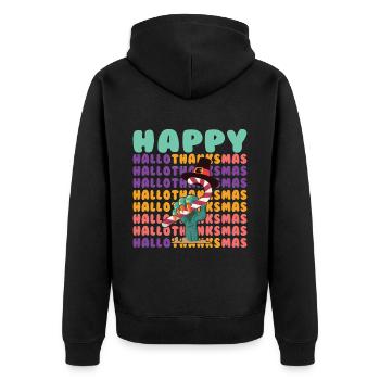 Happy Hello Thanksmas Halloween Thanksgiving Xmas - Unisex Premium Organic Zip Hoodie - black - Back - Nico (187cm)
