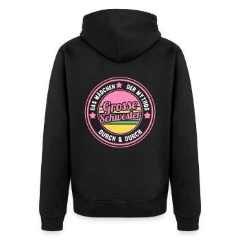 Geschwister Familie Schwestern Schwester - Unisex Premium Bio Zip Hoodie - Schwarz - Hinten - Nico (187cm)
