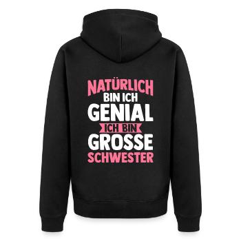 Geschwister Familie Schwestern Schwester - Unisex Premium Bio Zip Hoodie - Schwarz - Hinten - Nico (187cm)