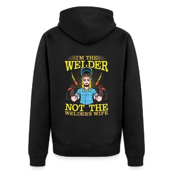 I'm The Welder Not The Welder's Wife für eine - Unisex Premium Bio Zip Hoodie - Schwarz - Hinten - Nico (187cm)