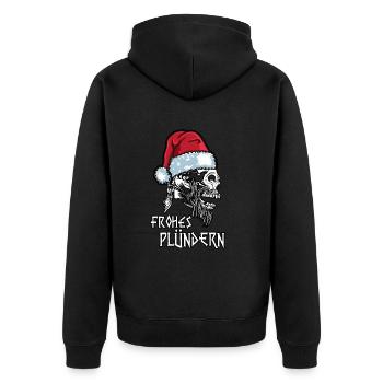 Frohes Plündern – Valhalla Wikinger Outfit - Unisex Premium Bio Zip Hoodie - Schwarz - Hinten - Nico (187cm)