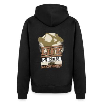 Life Is Better With Saxophones - Unisex Premium Bio Zip Hoodie - Schwarz - Hinten - Nico (187cm)