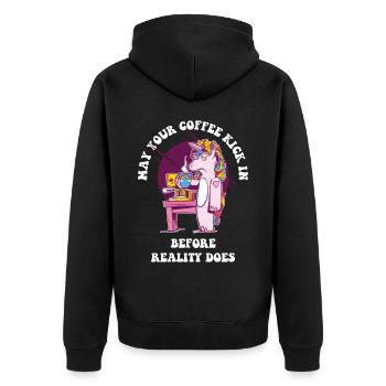 May Your Coffee Kick In Coffee Gift - Unisex Premium Organic Zip Hoodie - black - Back - Nico (187cm)