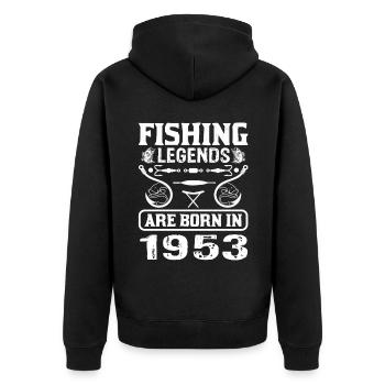 Fishing Legends Are Born In 1953 - Unisex Premium Bio Zip Hoodie - Schwarz - Hinten - Nico (187cm)
