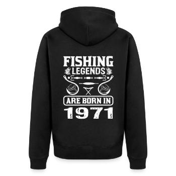 Fishing Legends Are Born In 1971 - Unisex Premium Bio Zip Hoodie - Schwarz - Hinten - Nico (187cm)