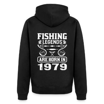 Les légendes de la pêche sont nées en 1979 - Veste à capuche bio Premium Unisexe - noir - Dos - Nico (187cm)