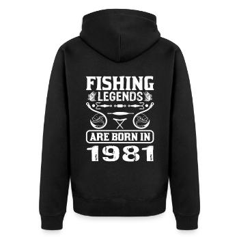 Fishing Legends Are Born In 1981 - Unisex Premium Bio Zip Hoodie - Schwarz - Hinten - Nico (187cm)