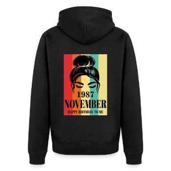 November 1987 Happy Birthday To Me - Unisex Premium Bio Zip Hoodie - Schwarz - Hinten - Nico (187cm)
