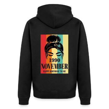 November 1990 Happy Birthday To Me - Unisex Premium Bio Zip Hoodie - Schwarz - Hinten - Nico (187cm)