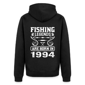Fishing Legends Are Born In 1994 - Unisex Premium Bio Zip Hoodie - Schwarz - Hinten - Nico (187cm)