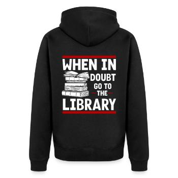 Bibliothek Bibliothekar, - Unisex Premium Bio Zip Hoodie - Schwarz - Hinten - Nico (187cm)