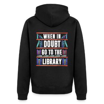 Bibliothek Bibliothekar, - Unisex Premium Bio Zip Hoodie - Schwarz - Hinten - Nico (187cm)
