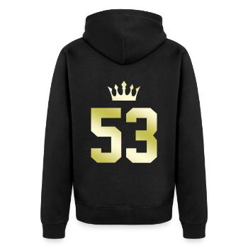 53 Number crown - Unisex Premium Organic Zip Hoodie - black - Back - Nico (187cm)