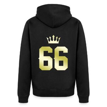 66 Zahl Krone - Unisex Premium Bio Zip Hoodie - Schwarz - Hinten - Nico (187cm)