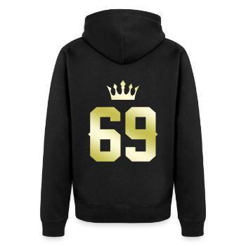 69 Zahl Krone - Unisex Premium Bio Zip Hoodie - Schwarz - Hinten - Nico (187cm)