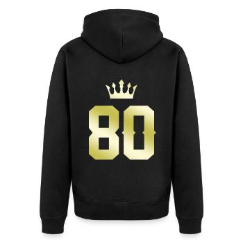 80 Zahl Krone - Unisex Premium Bio Zip Hoodie - Schwarz - Hinten - Nico (187cm)