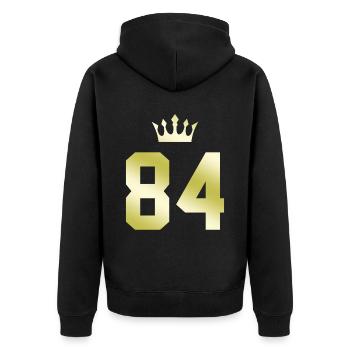 84 Number crown - Unisex Premium Organic Zip Hoodie - black - Back - Nico (187cm)