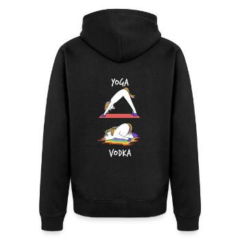 Wodka Einhorn Party Regenbogen Lustiges Yoga - Unisex Premium Bio Zip Hoodie - Schwarz - Hinten - Nico (187cm)