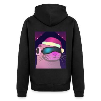 Otter Weihnachten Otter Mit Weihnachtsmütze - Unisex Premium Bio Zip Hoodie - Schwarz - Hinten - Nico (187cm)