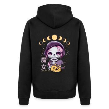 Kawaii Skelett Pastell Goth Chibi Anime Moon Phase - Unisex Premium Bio Zip Hoodie - Schwarz - Hinten - Nico (187cm)