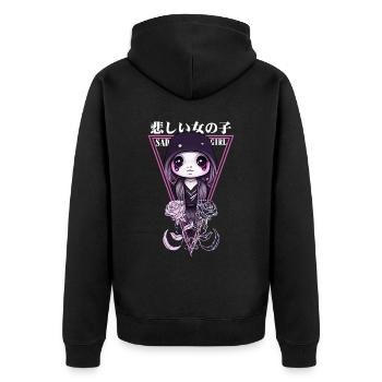 Kawaii trauriges Mädchen Chibi Japanisch Gothic Pa - Unisex Premium Bio Zip Hoodie - Schwarz - Hinten - Nico (187cm)
