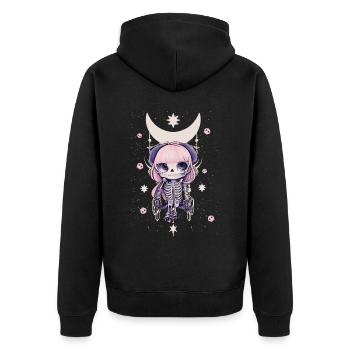 Kawaii Skelett Chibi Witch Anime Mond Pastell Goth - Unisex Premium Bio Zip Hoodie - Schwarz - Hinten - Nico (187cm)