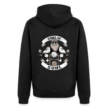 Sons Of Suhl Thüringen Schwalbe S51 Moped Ostmoped - Unisex Premium Bio Zip Hoodie - Schwarz - Hinten - Nico (187cm)