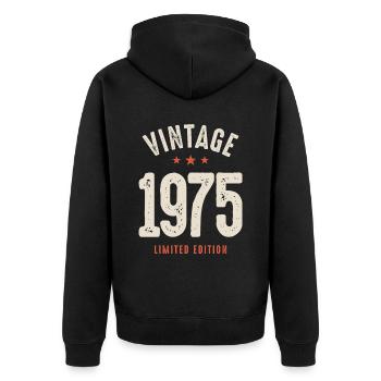 Vintage Born in 1975 - 47th Birthday Retro - Unisex Premium Organic Zip Hoodie - black - Back - Nico (187cm)