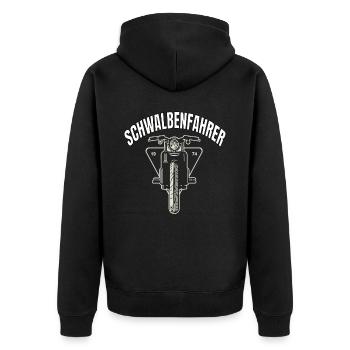 Schwalbenfahrer Sticker Schwalbe Moped Ostmoped - Unisex Premium Bio Zip Hoodie - Schwarz - Hinten - Nico (187cm)