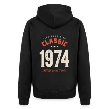 Classic 1974 - 48th Birthday Vintage - Unisex Premium Organic Zip Hoodie - black - Back - Nico (187cm)