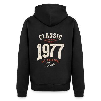 Classic 1977 - 45th Birthday Retro Vintage - Unisex Premium Organic Zip Hoodie - black - Back - Nico (187cm)