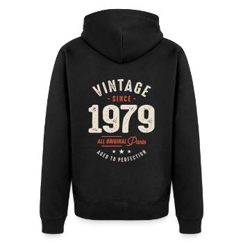Millésime depuis 1979 - 43ème anniversaire Retro - Veste à capuche bio Premium Unisexe - noir - Dos - Nico (187cm)