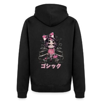 Gothic Lolita Chibi Hexe Kawaii Anime WiccaTrickbe - Unisex Premium Bio Zip Hoodie - Schwarz - Hinten - Nico (187cm)