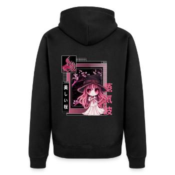 Hexe Chibi Japanische Vaporwellen -Ästhetik Pastel - Unisex Premium Bio Zip Hoodie - Schwarz - Hinten - Nico (187cm)