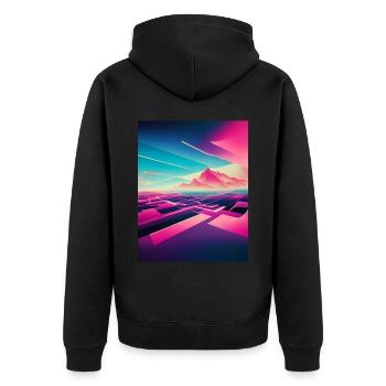 Japanische Vaporwellen -ästhetische Berglandschaft - Unisex Premium Bio Zip Hoodie - Schwarz - Hinten - Nico (187cm)