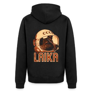 Laika Weltraum Hund - Unisex Premium Bio Zip Hoodie - Schwarz - Hinten - Nico (187cm)