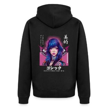 Japanische Motorradbiker -Tattoo Vaporwave -Ästhet - Unisex Premium Bio Zip Hoodie - Schwarz - Hinten - Nico (187cm)