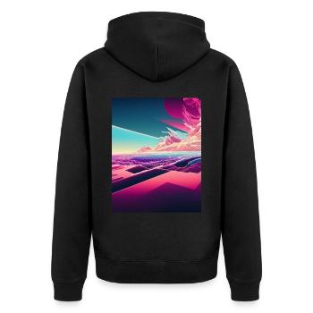 Japanische Dampfwelle Ästhetik blau rosa Muster La - Unisex Premium Bio Zip Hoodie - Schwarz - Hinten - Nico (187cm)