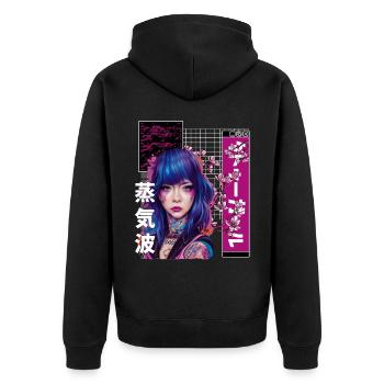 Japanische Kirschblüte nervöser Mädchen VaporwaveP - Unisex Premium Bio Zip Hoodie - Schwarz - Hinten - Nico (187cm)