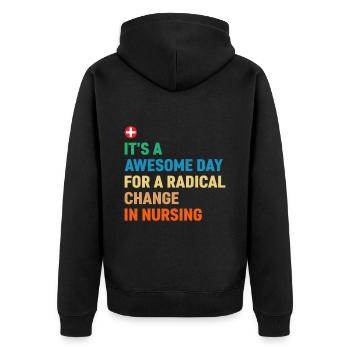 A great day for radical change in - Unisex Premium Organic Zip Hoodie - black - Back - Nico (187cm)