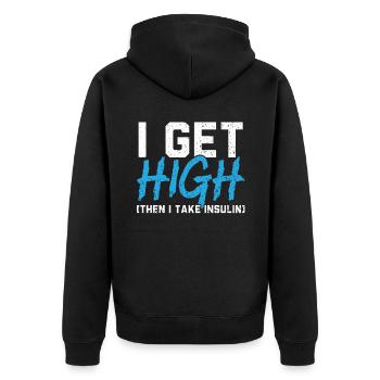 Ich werde high, dann nehme ich Insulin Diabetes Bewusstsein - Unisex Premium Bio Zip Hoodie - Schwarz - Hinten - Nico (187cm)