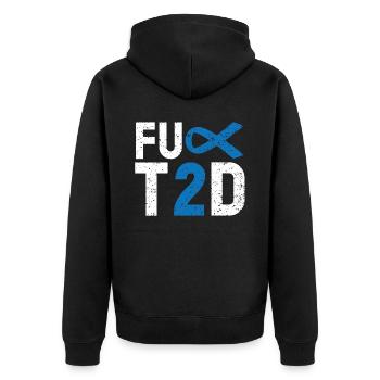 Typ 2 Diabetes T2D Warrior Diabetes Bewusstsein - Unisex Premium Bio Zip Hoodie - Schwarz - Hinten - Nico (187cm)