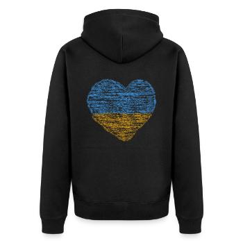 Stand with Ukraine Peace No War - Unisex Premium Bio Zip Hoodie - Schwarz - Hinten - Nico (187cm)