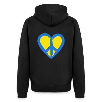 Stand with Ukraine Peace No War - Unisex Premium Bio Zip Hoodie - Schwarz - Hinten - Nico (187cm)