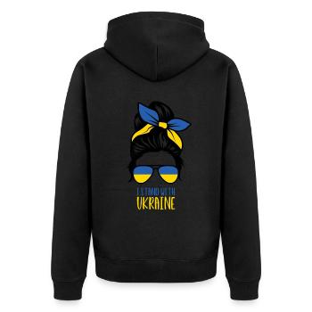 Stand with Ukraine Peace No War - Unisex Premium Organic Zip Hoodie - black - Back - Nico (187cm)