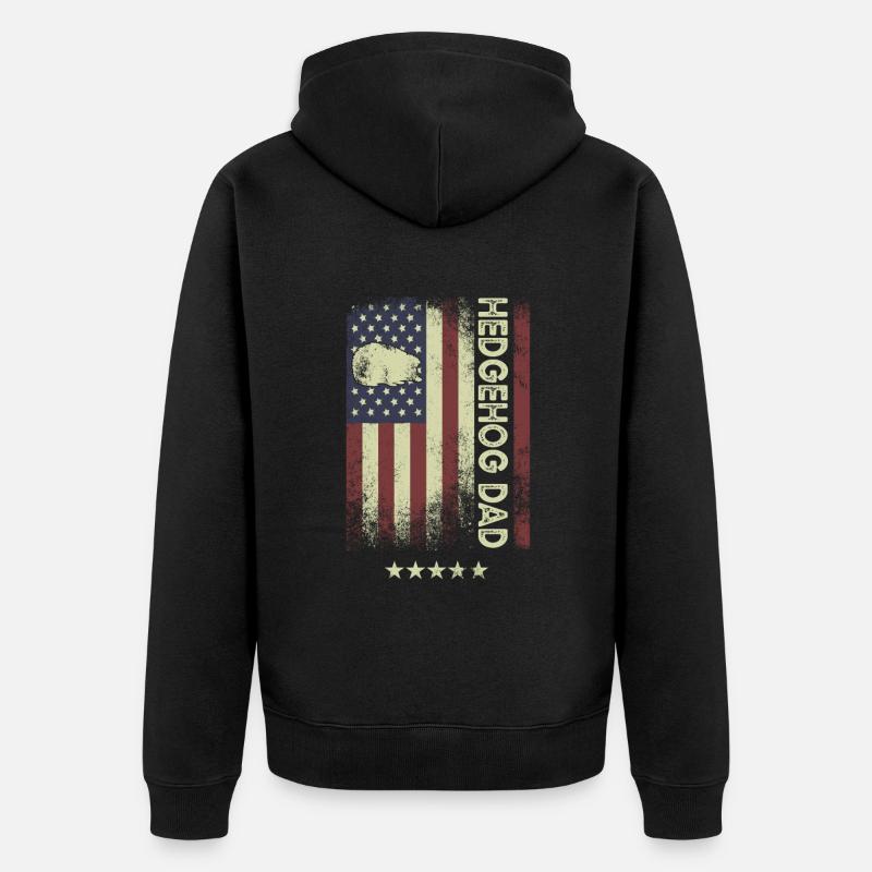 Drapeau américain - Hedgehog Dad - Veste à capuche bio Premium Unisexe - noir