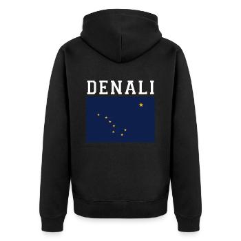 Alaska Geschenk USA Natur Bär Denali Grizzly Wald - Unisex Premium Bio Zip Hoodie - Schwarz - Hinten - Nico (187cm)